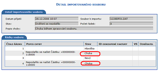 Nalezen dvou chyb pi zpracovn dvky
