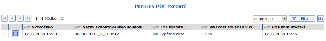 Pehled PDF export zobrazujc pouze neprzdn soubory