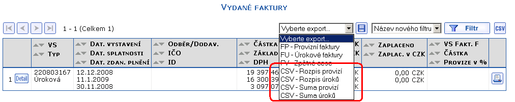 Nov CSV exporty v pehledu vydanch faktur