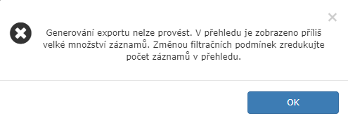 Informace pi generovn rozshlch export