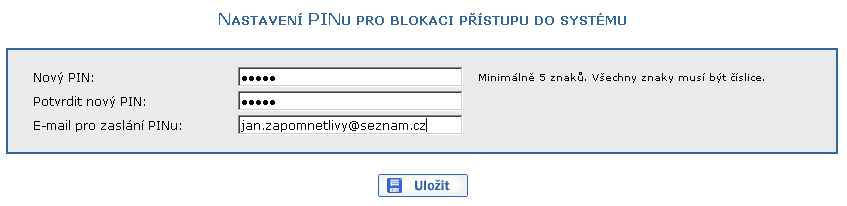 Nastaven PINu pro blokaci pstupu do systmu