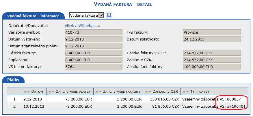 hrada faktury vydan zpotem 