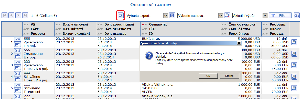 Hromadn zmna typu financovn z pehledu odkoupench faktur