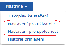 Rozdlen nabdka Uivatelsk nastaven