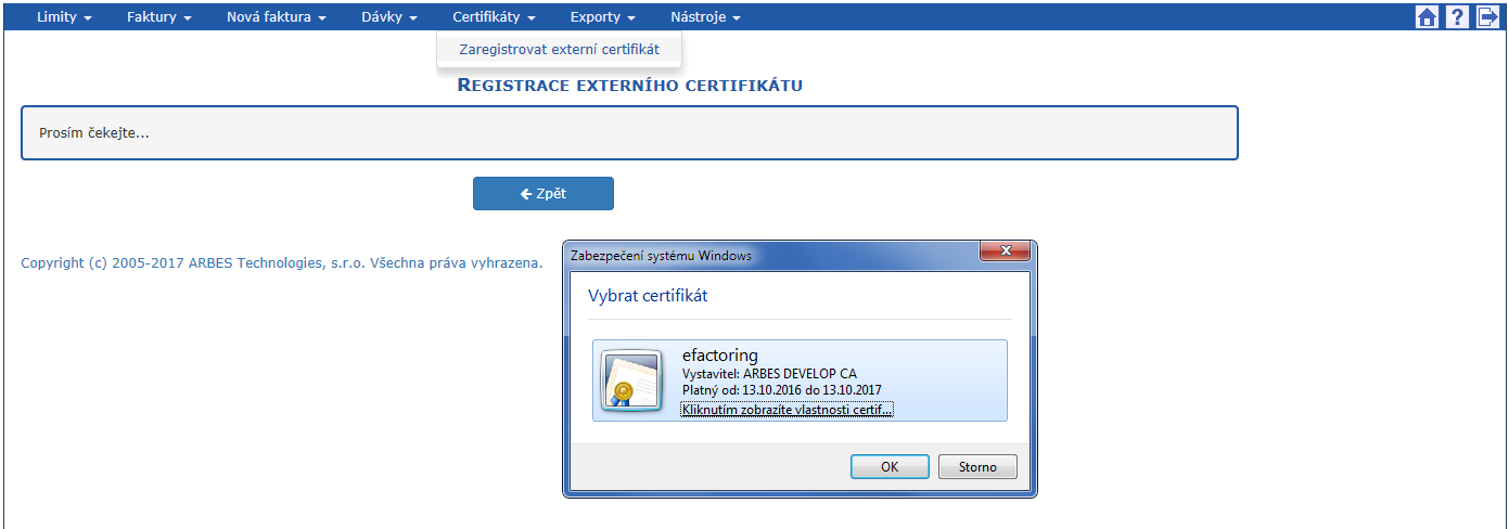 dost o obnovu externho certifiktu