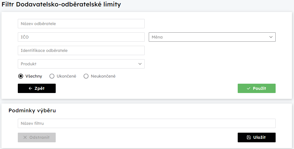Filtr Dodavatelsko-odbratelsk limity