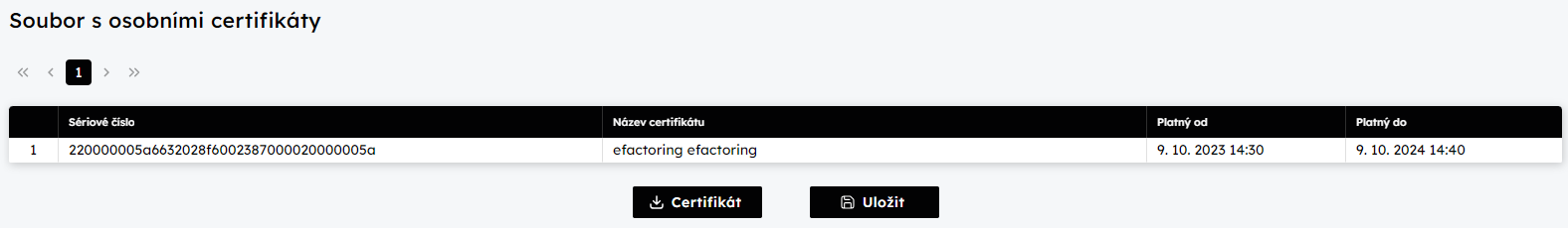 Certifikty uloen v souboru s internmi certifikty