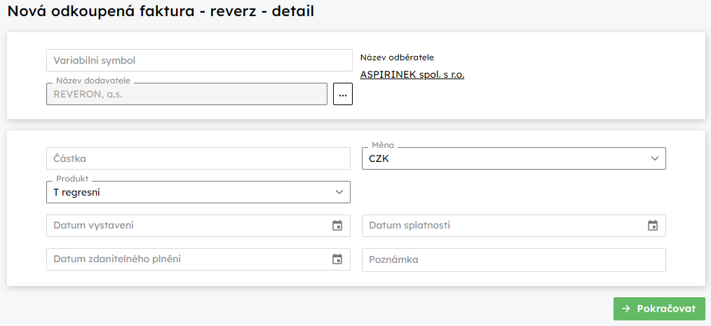 Nov REVERZN odkoupen faktura  automatick doplnn poloek