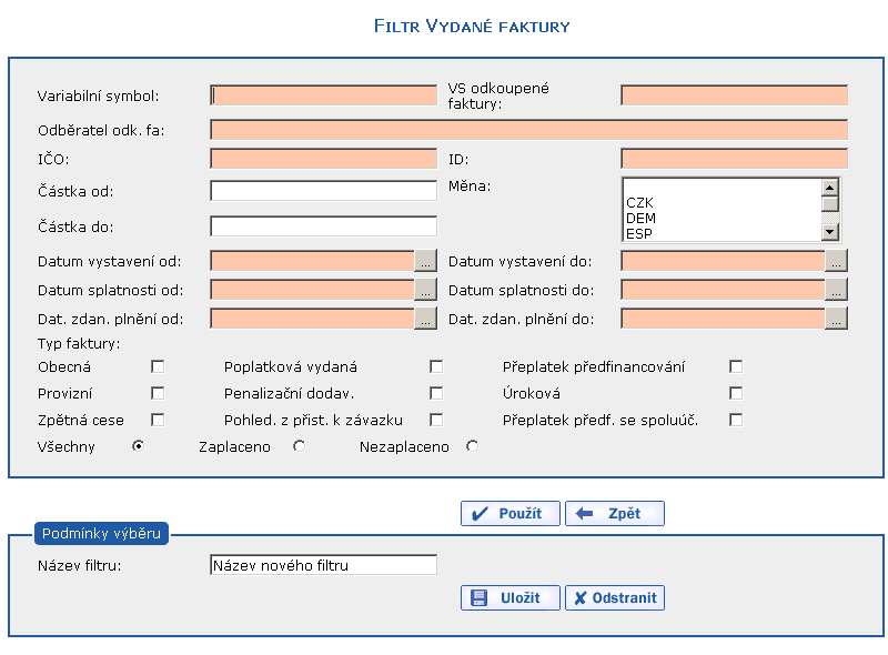 Smart filtr na vydanch fakturch
