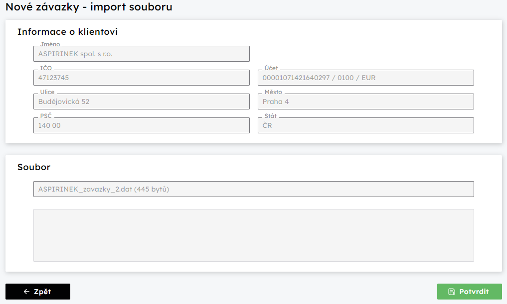 Dialog pro import dvek  potvrzen