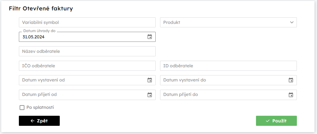 Filtr Oteven faktury