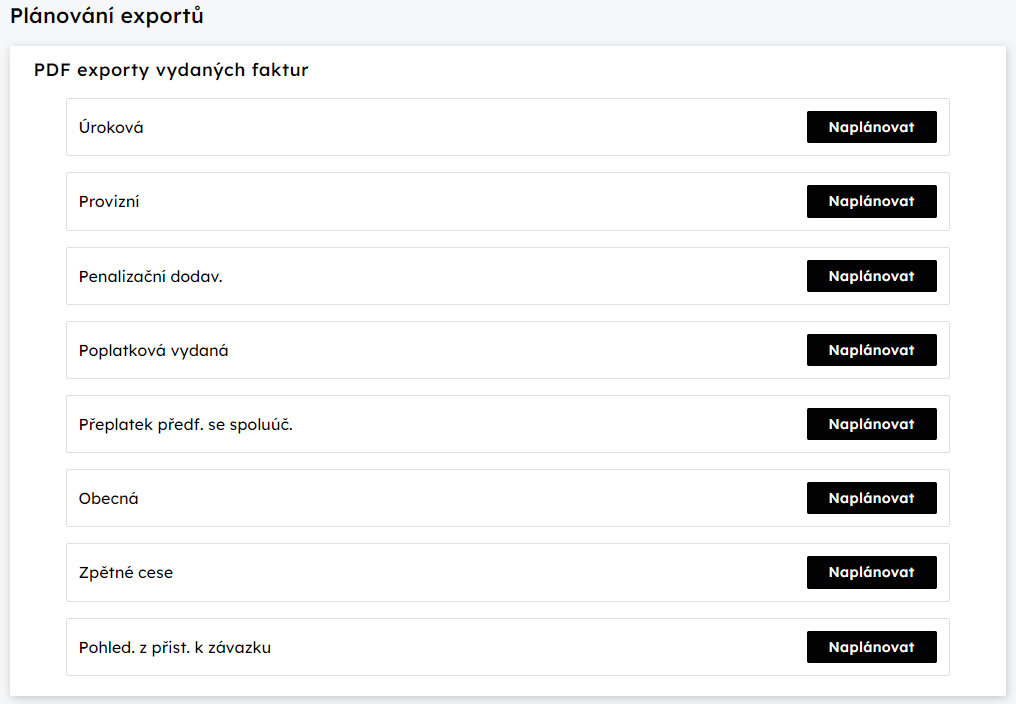 Plnovn export - PDF exporty vydanch faktur