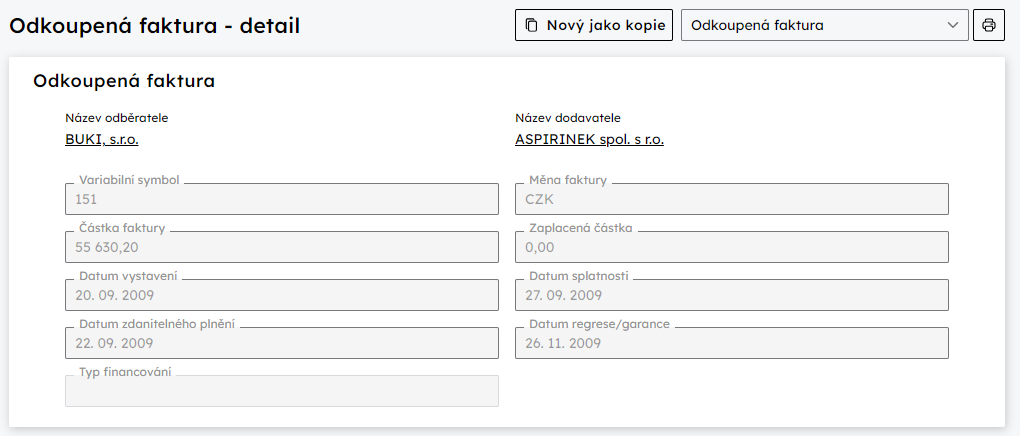 Odkoupen faktura