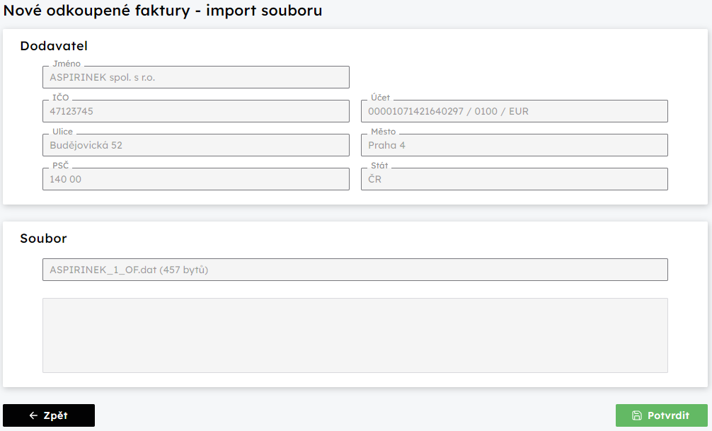 Dialog pro import dvek  potvrzen