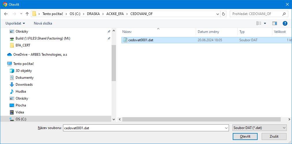 Dialog Zvolte soubor k nahrn se souborem cedovat0001.DAT