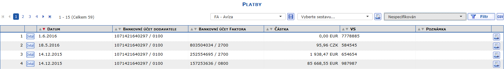 Pehled Platby