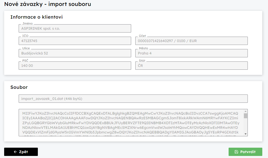 Nov zvazky - import souboru