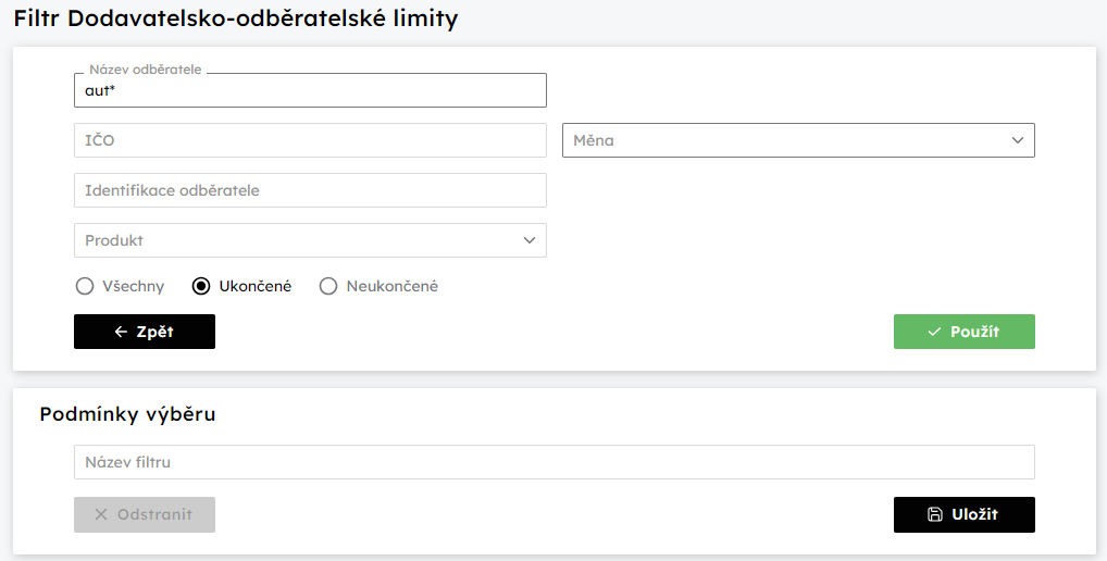Filtr Dodavatelsko-odbratelsk limity