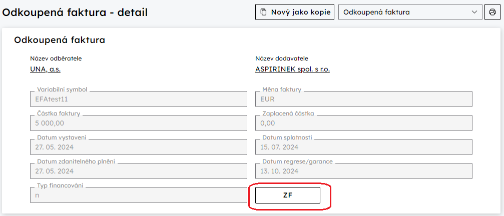 Ukzka tlatka pro zptn financovn na detailu odkoupen faktury