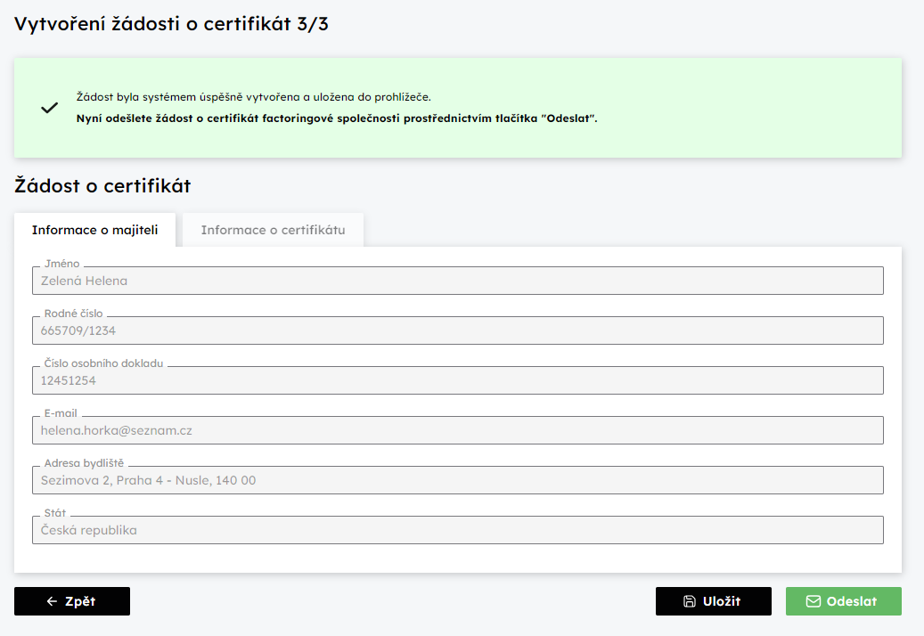 Vytvoen dosti o certifikt - 3.krok