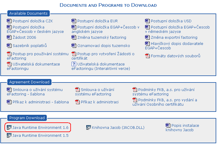 Java version on the Documents and Programs to Download page