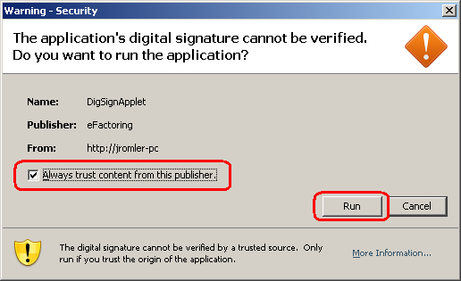 Enabling the command and pressing the RUN button