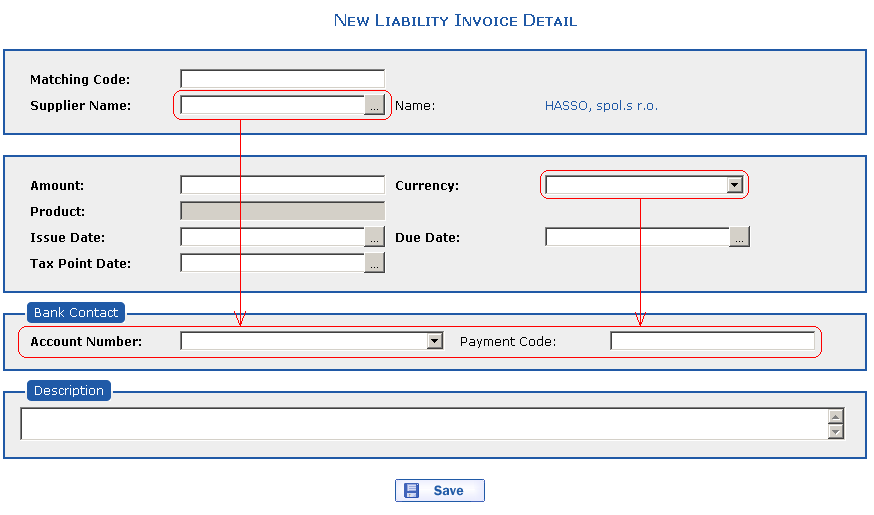 Illustration of how to fill in the Account Number, Currency and Payment Code items