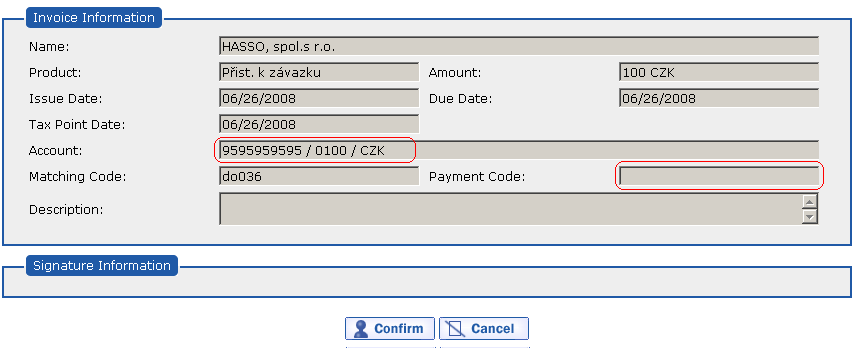 New Liability Invoice form  Confirmation