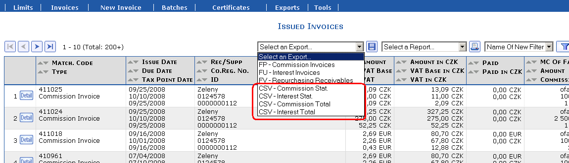 New CSV exports in the overview of invoices issued