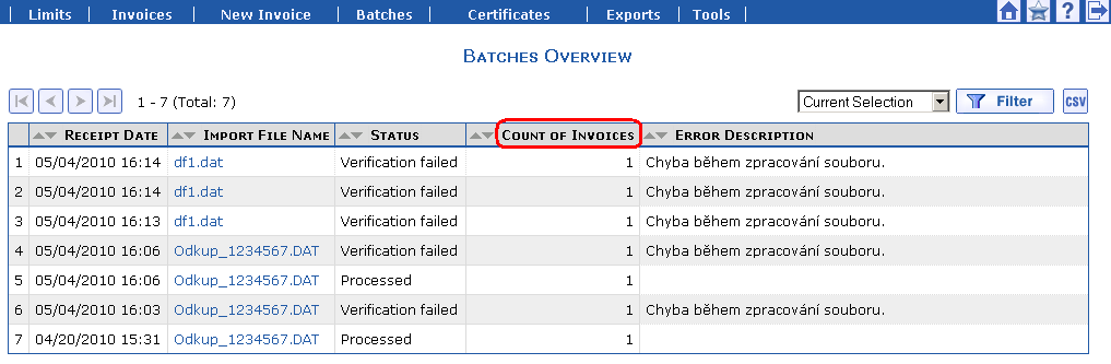 Overview of Batches 