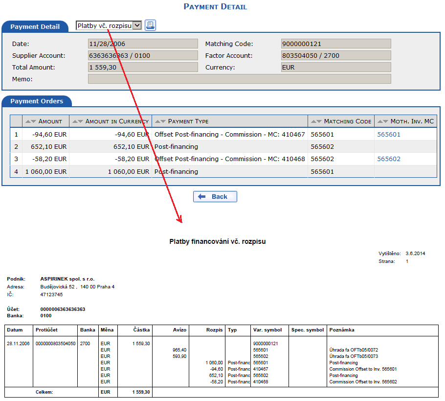 Printing from the Payment Detail