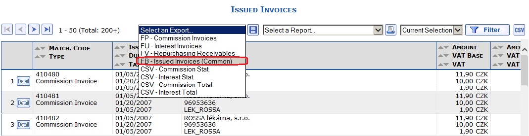 A new BBS export in the Invoices/Issued Invoices menu