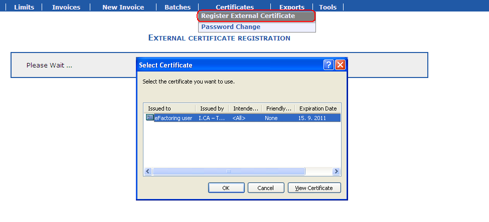 Request for external certificate renewal