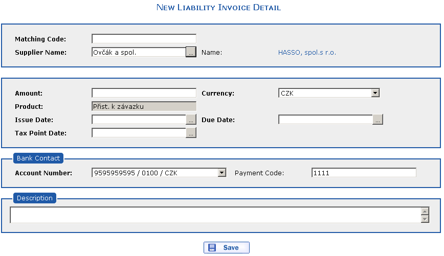 New Liability Invoiceautomatic filling of items