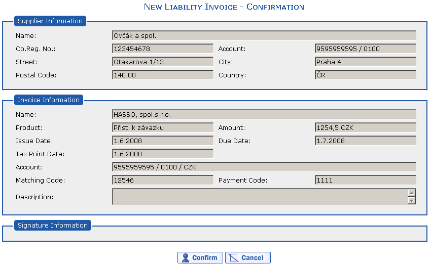 New Liability Invoice