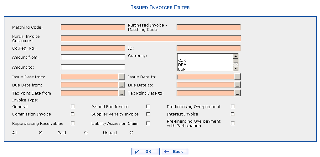 Smart Filter for issued invoices