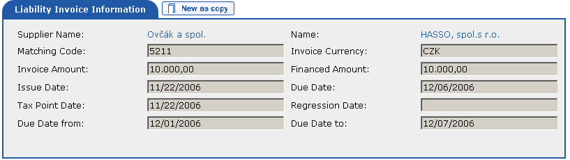 Liability Invoice detail