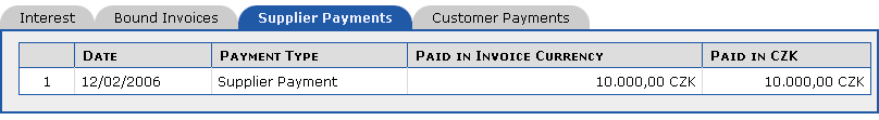 Liability Invoice detailthe Supplier Payments tab