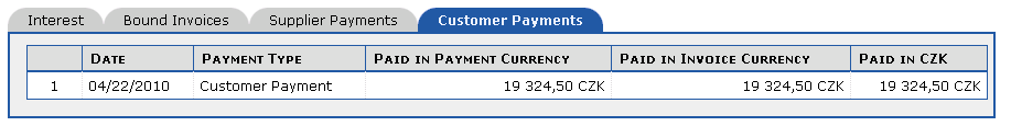 Liability Invoice detail  the Customer Payments tab