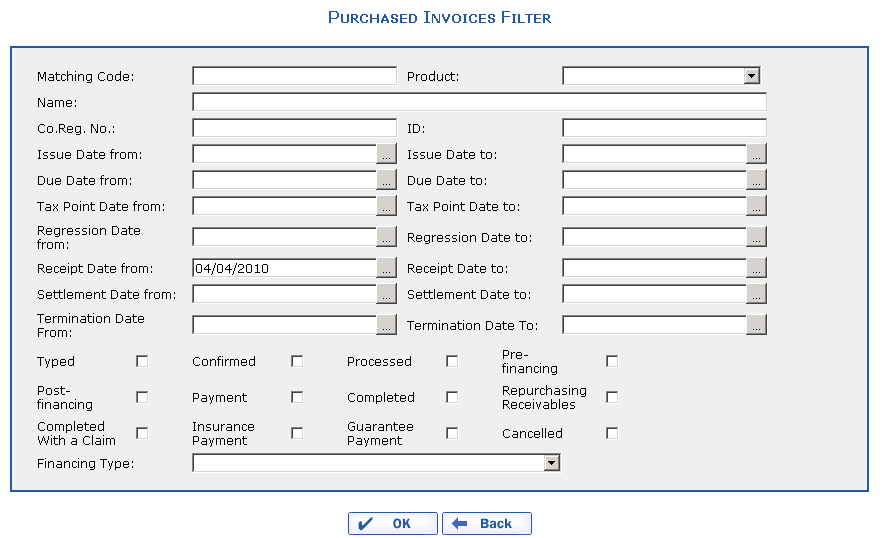 The Purchased Invoices filter