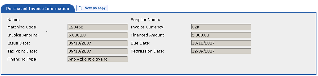 The Purchased Invoice tab