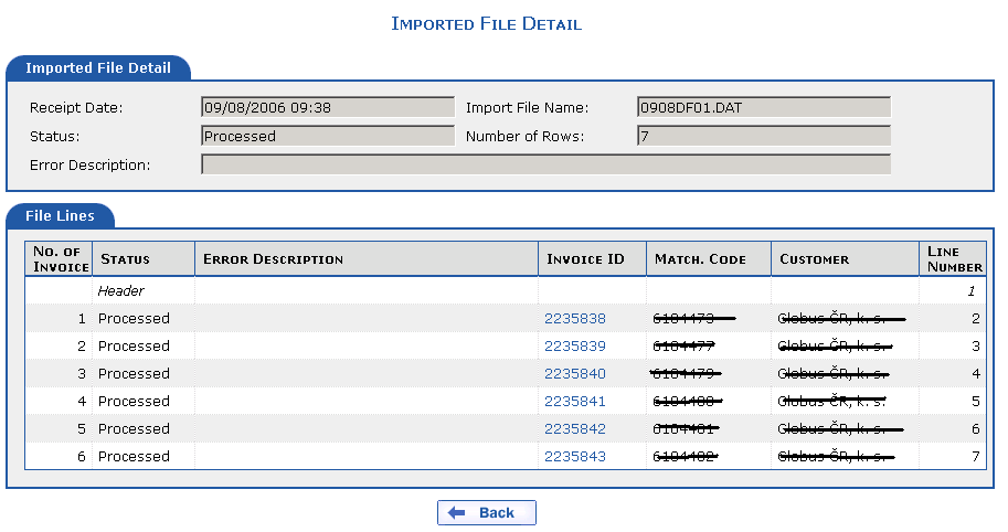 Imported File Detail