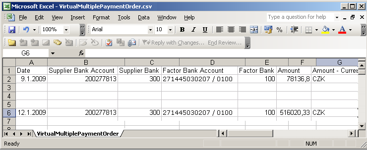 Payments exported to the csv file