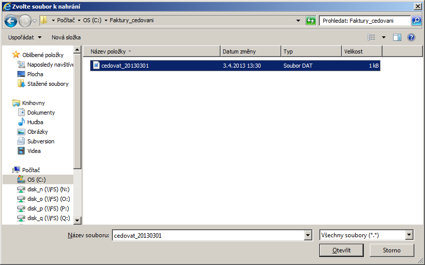 The Select File to Load with the cedovat_20130301.DAT file dialog