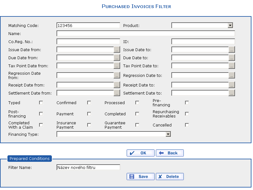 The Purchased Invoices filter