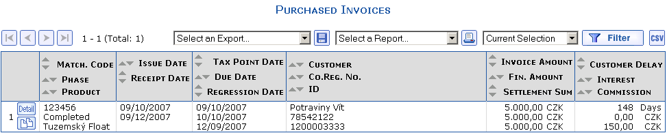 Overview with a selected invoice