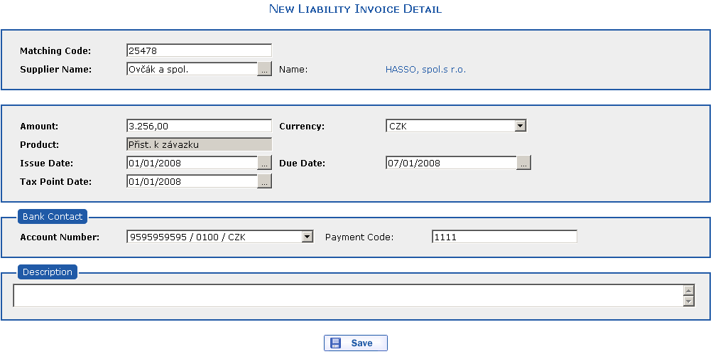 New Liability Invoice