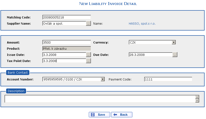 New Liability Invoice