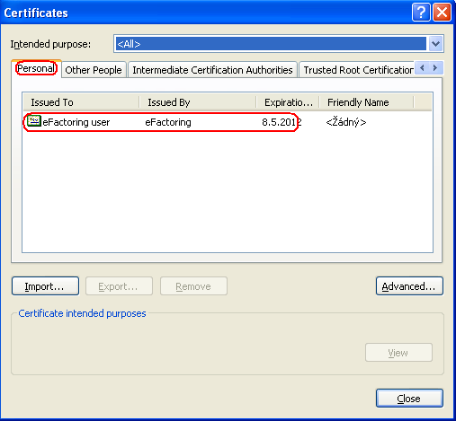 Calling up the overview of external certificates - 1st step