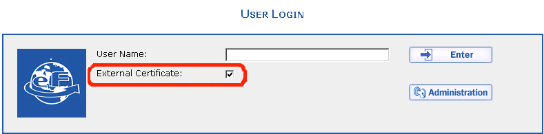 Enable the External Certificate item and press the Administration button.